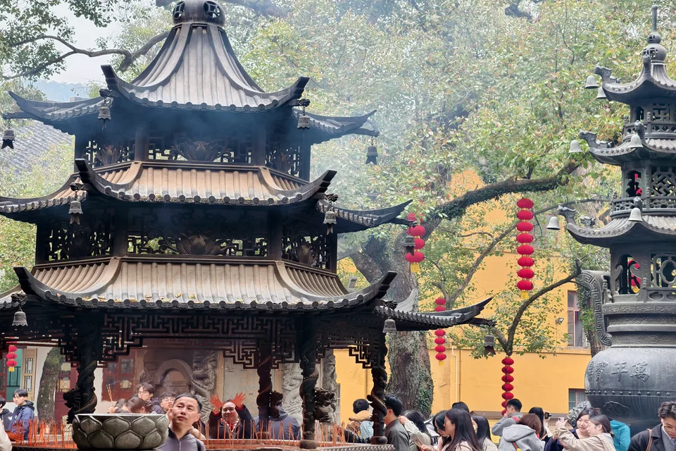 Private guide at Faxi Temple peaceful forest setting in Hangzhou