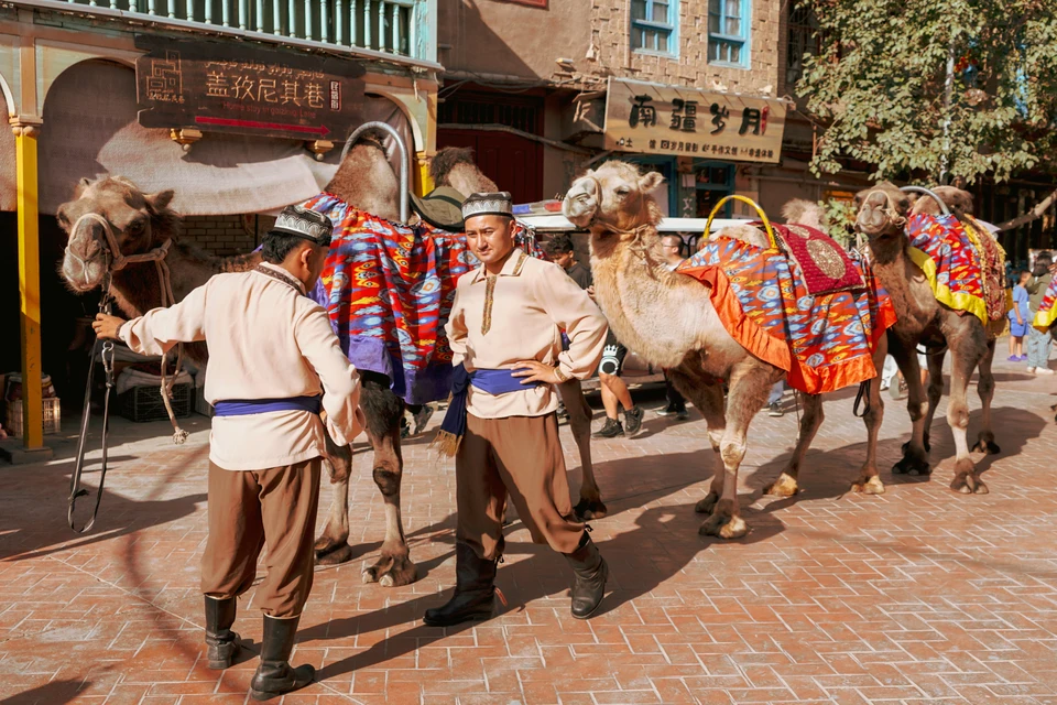 Traditional street life in Kashgar Old City with Uyghur architecture and local culture