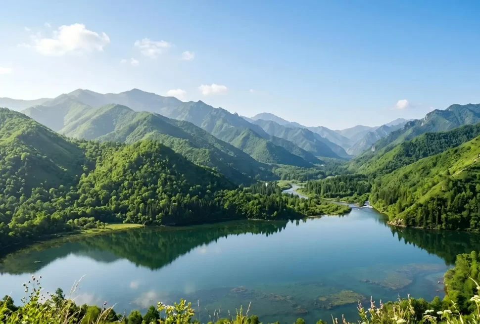 Early-summer mountain and river scenery in China for a June travel guide