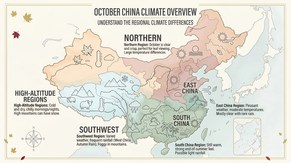 Seasonal map showing typical October travel conditions across China