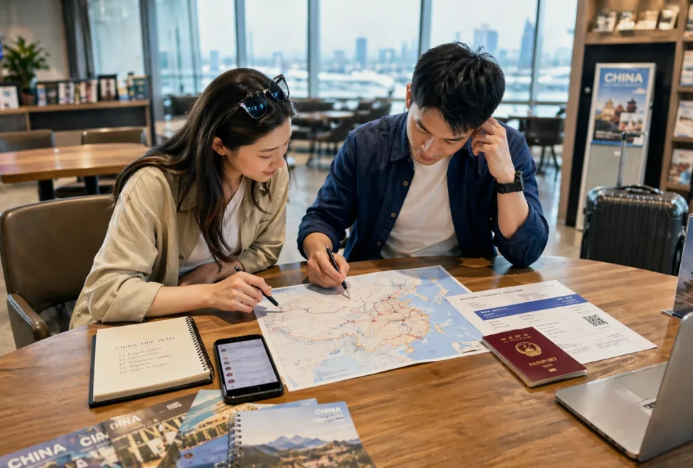 Traveler planning a trip to China and comparing private tour and group tour options