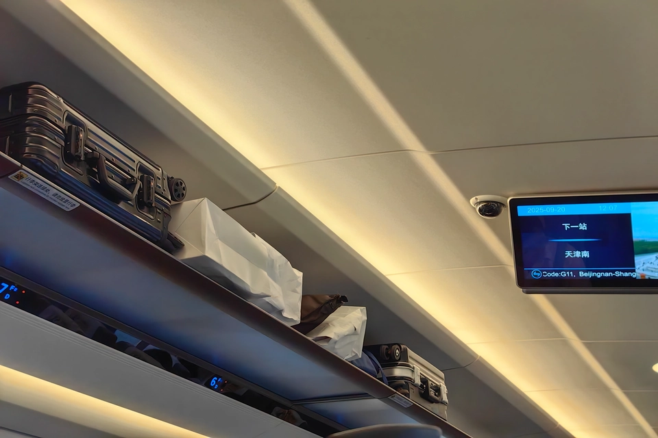 Luggage storage area inside a China high-speed train carriage