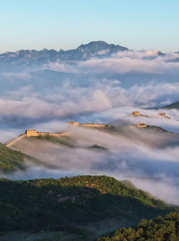 Iconic China travel scene featuring the Great Wall and classic city highlights from Beijing to Shanghai.
