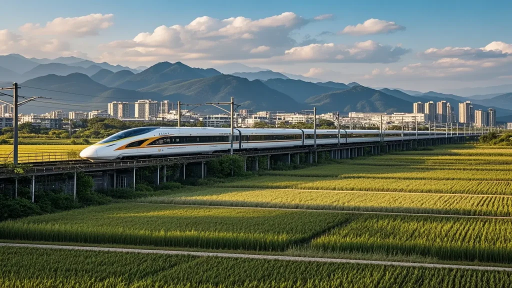 High-speed rail journey across China connecting iconic cities, heritage sites, and dramatic landscapes.