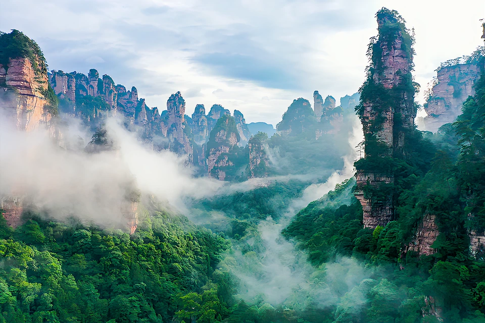 Yuanjiajie sandstone pillars in Zhangjiajie, inspiration for the Avatar mountains.