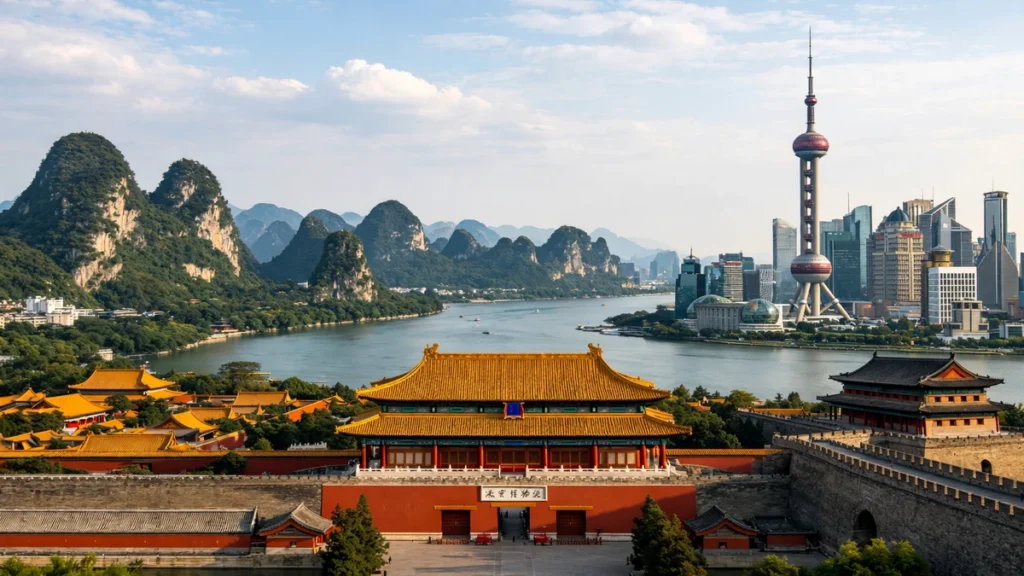 10 day China itinerary concept with Beijing, Shanghai, Xi'an, and Guilin