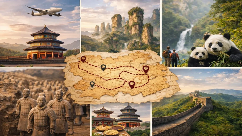 Longer China itinerary concept with Beijing, Chengdu, Xi'an, and Zhangjiajie