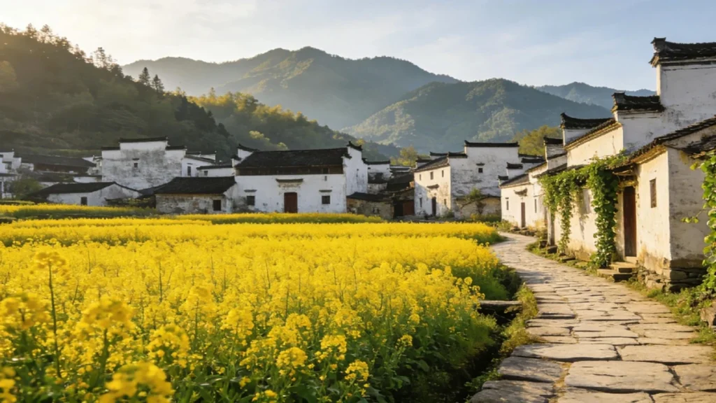 Spring countryside scenery in Wuyuan, China